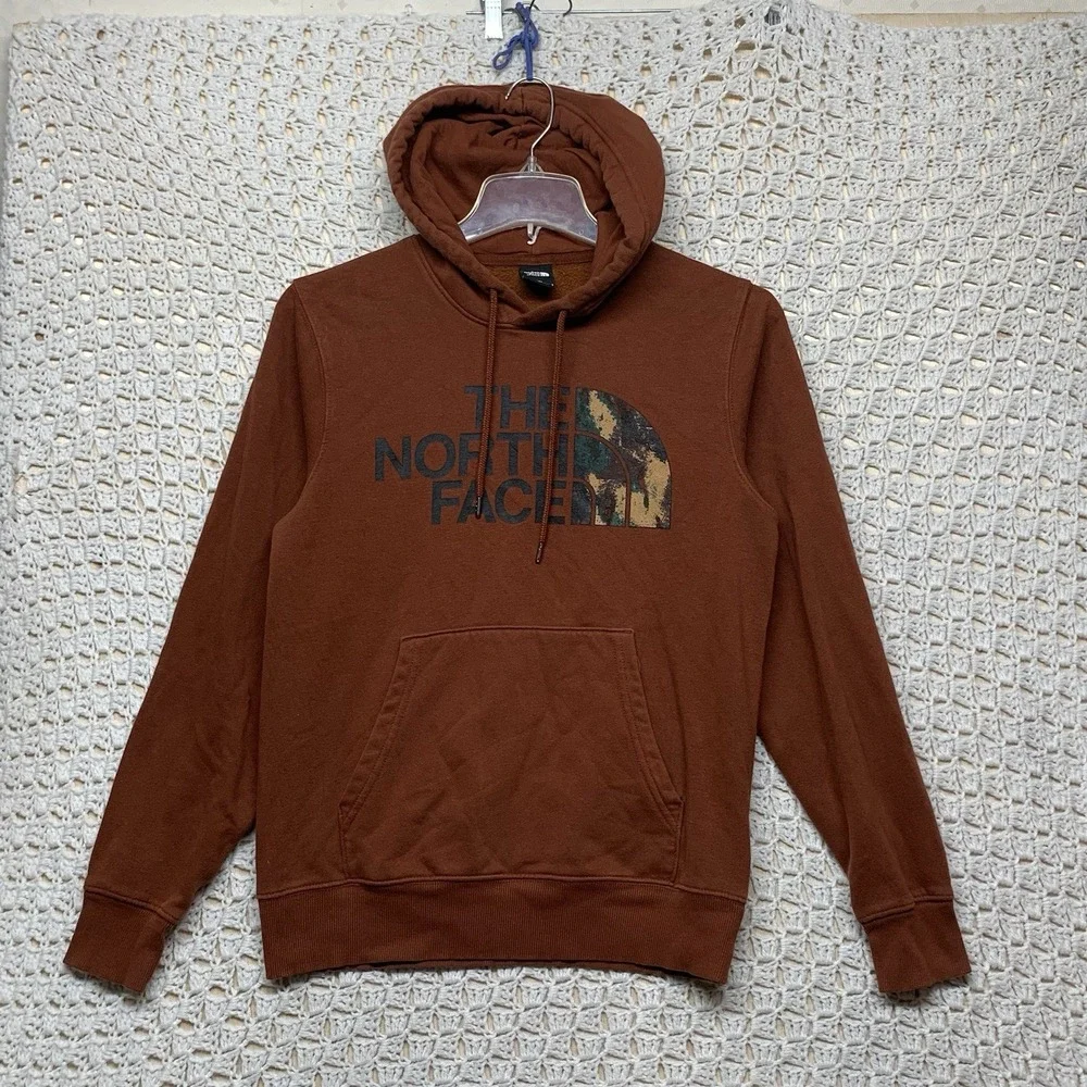 The North Face Hoodie Sweater Mens S Brown Graphic Fleece Pullover Hiking